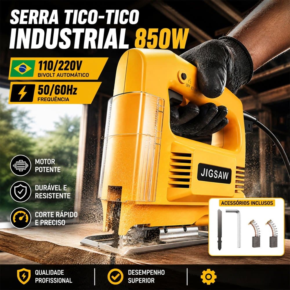 Serra Tico Tico Profissional Elétrica, Alta Potência, Corte Rápido e Preciso, Ideal para Madeira, Plástico e Metal