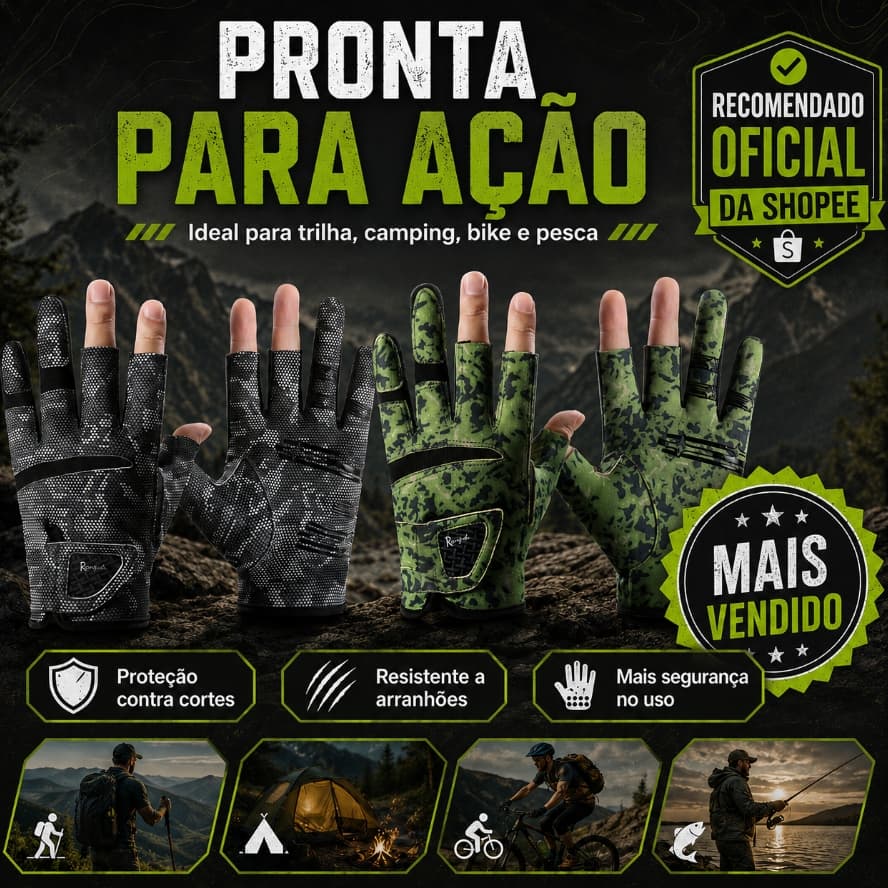 [Luva de Pesca Tática]Luva Tática Multifuncional para Pesca, Antiderrapante, Resistente a Cortes, Anzóis, Água e Desgast