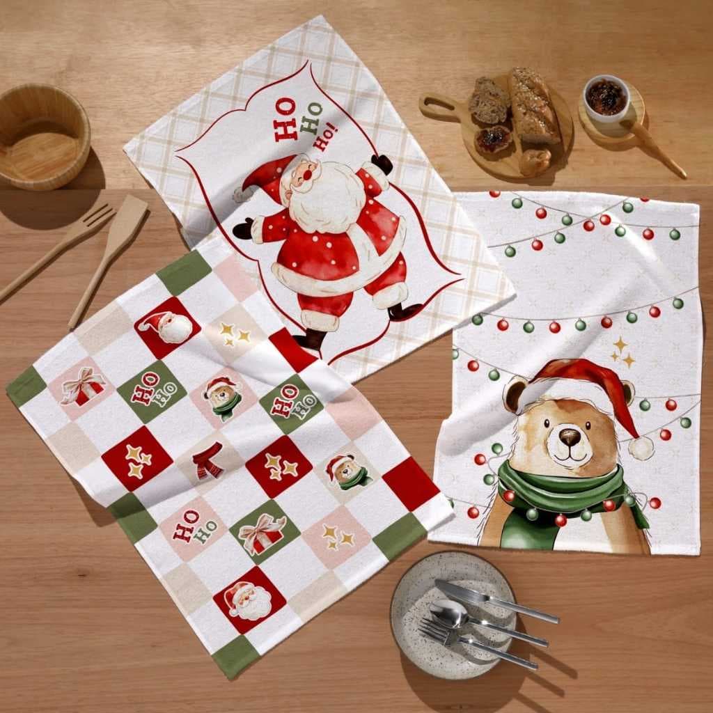 Kit Pano de Prato de Natal 3 peças Felpudo Estampado Dohler