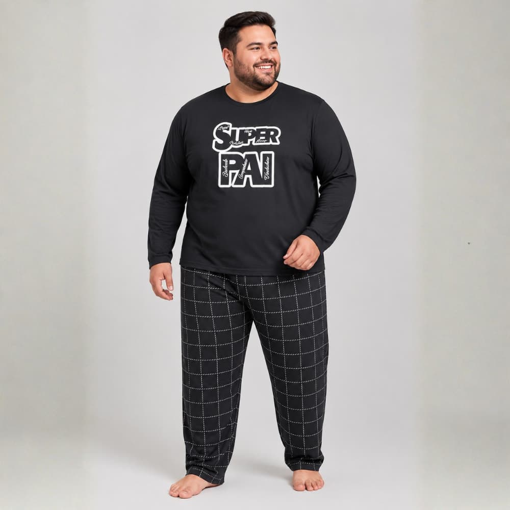 Pijama Masculino Longo Plus Size G1 G2 G3 Inverno Confortável Malha Macia Dia dos Pais