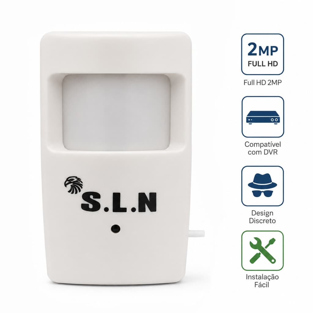 Câmera Escondida Camuflada em Sensor de Presença Full HD 2MP Pinhole para DVR CFTV