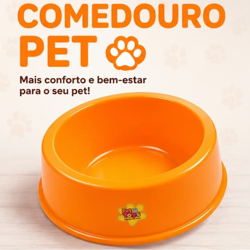 Comedouro Pet Cão Plástico Resistente Tigela Para Ração e Água Laranja