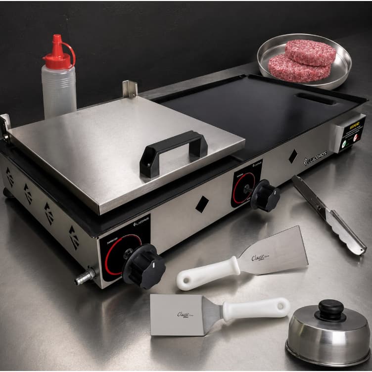 Chapeira Com Prensa Semi Profissional Inox 70x30 + Kit P/ Lanches 6 Acessórios A Gás