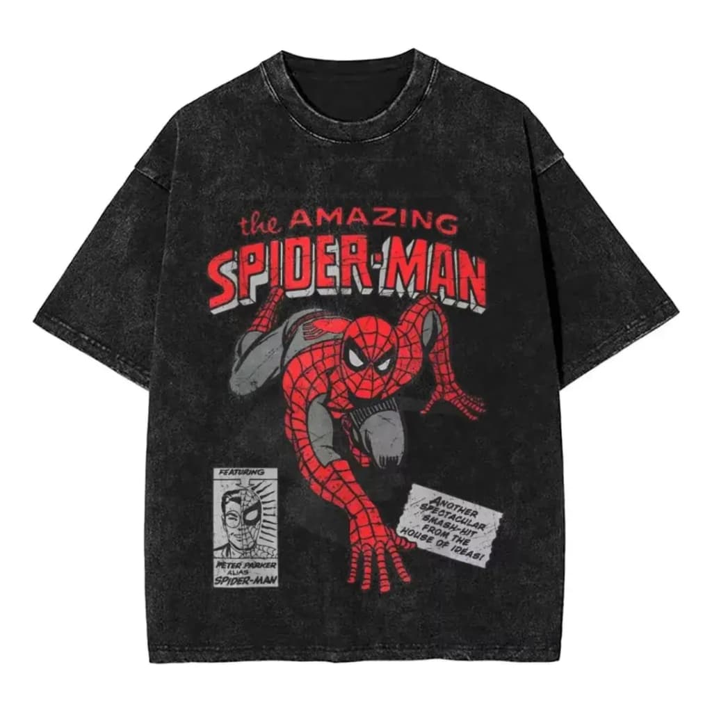 Camiseta Estonada Lavada Vintage The Amazing Spider Um novo Dia Aranha Multiverso Anime Unissex