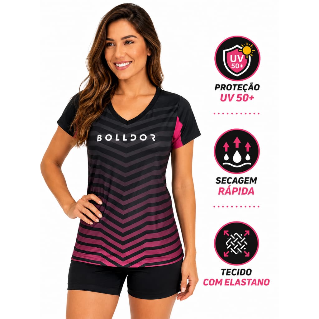 Camisa Dry Fit Feminina Academia Com Elastano Proteção UV 50 Blusa Fitness Treino Corrida Caminhada