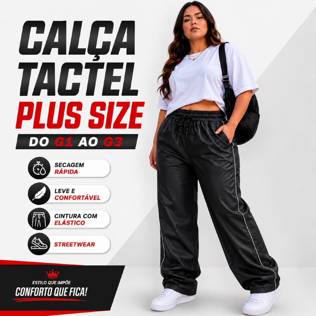 Calça Tactel Feminina Plus Size Streetwear G1 ao G3 Cintura Elástica Academia
