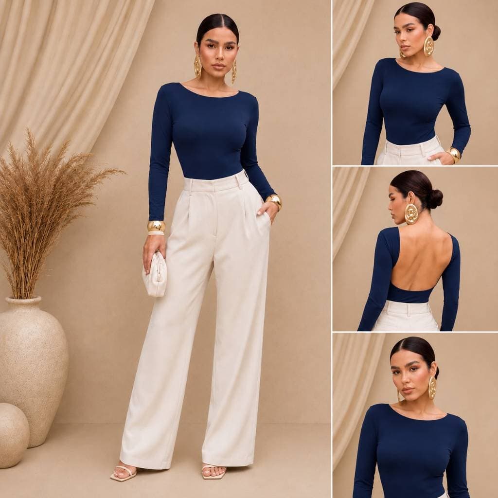 Body modeladora Manga Longa Feminino Costas Nuas Com Bojo Tecido Poliamida