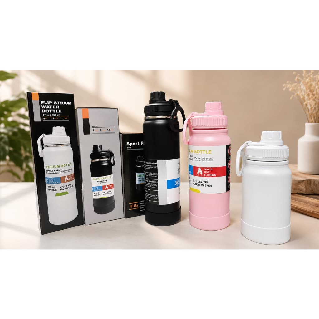 Garrafa Térmica Inox 350ml 600ml 800ml Parede Dupla a Vácuo com Alça Base Antiderrapante