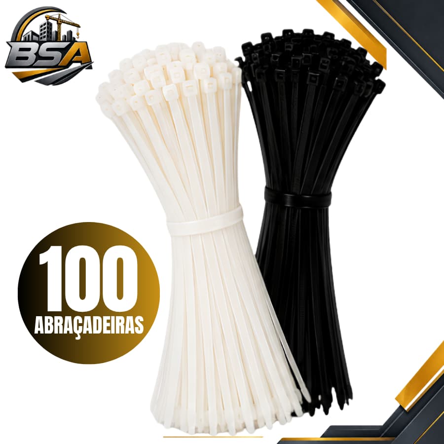 Kit 100 Abraçadeira Nylon Enforca Gato Reforçado Preto e Transparente