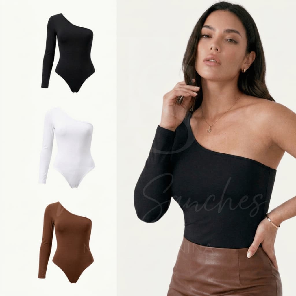KIT Body Feminino Mula Manca Manga Longa Um Ombro Só Estilo Inverno Segunda Pele Moda Elegante