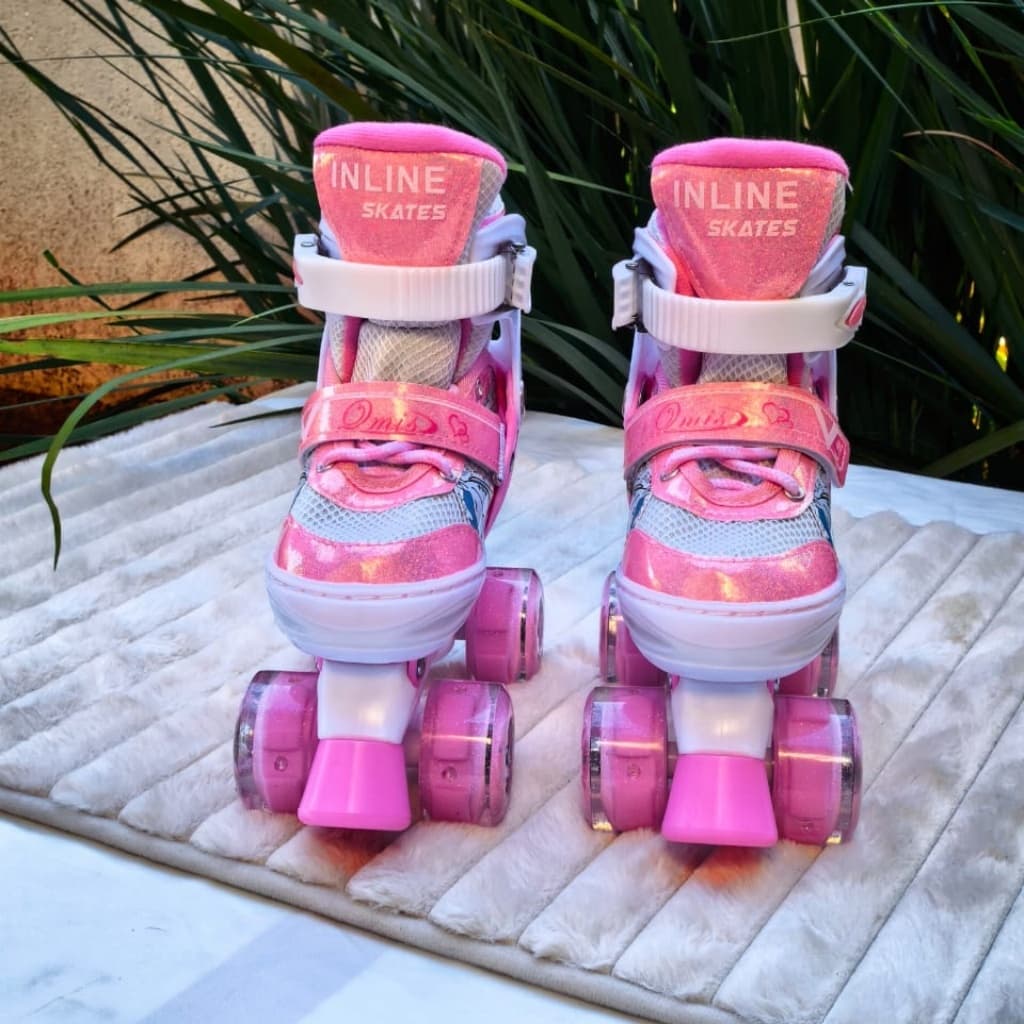 Patins Quad Infantil Unicórnio Ajustável 4 Rodas com Luz LED Patins Roller para Menina Iniciante