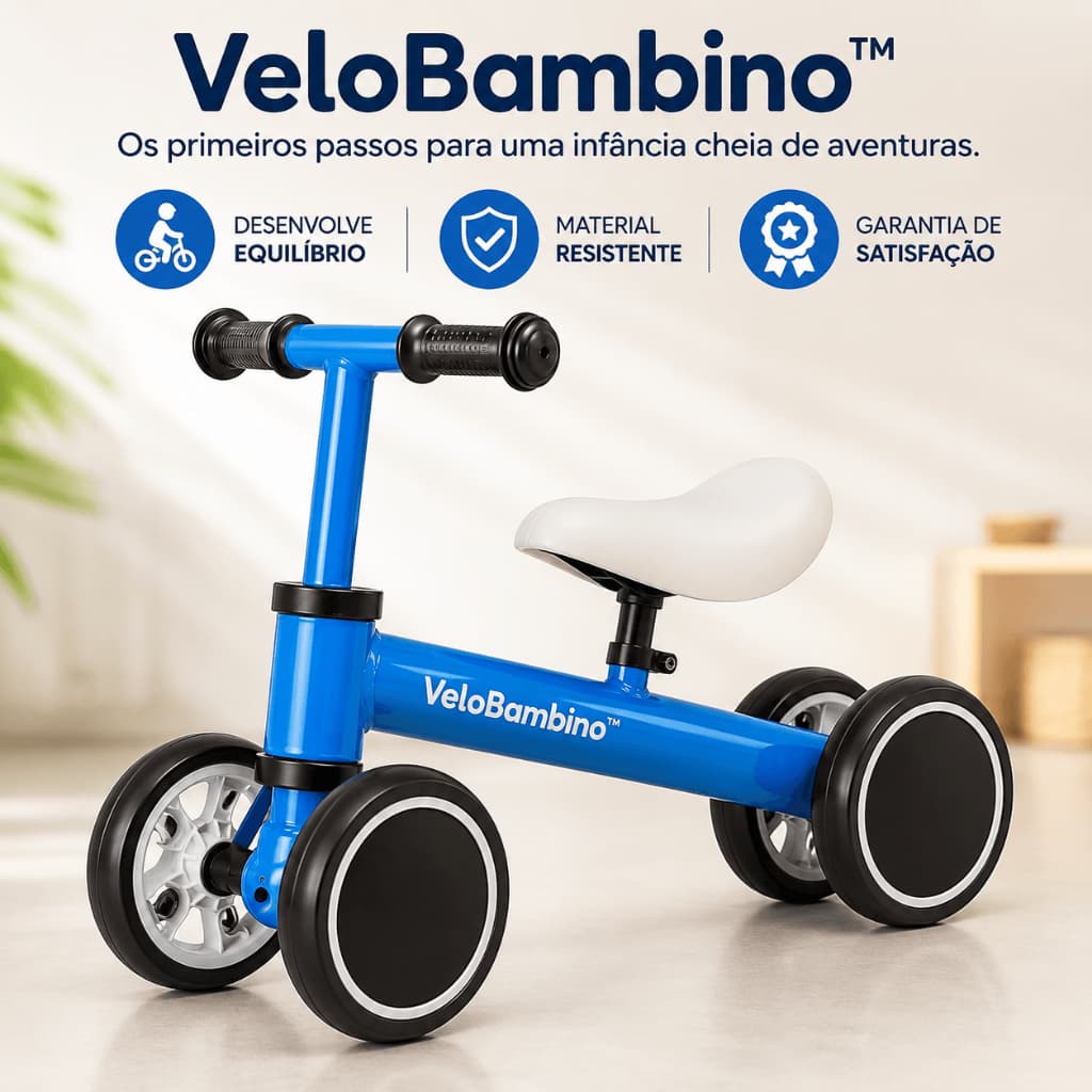 Bicicleta de Equilíbrio Infantil Sem Pedal Balance Bike Azul Coordenação Motora VeloBambino
