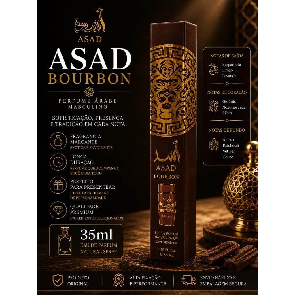 Perfume Árabe Masculino Asad Bourbon 35ml Eau de Parfum Alta Fixação