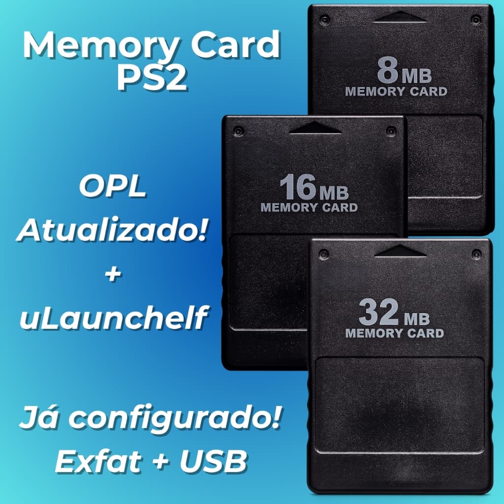 Memory Card OPL ATUALIZADO P/PS2 + uLaunchelf 64/32/16/8MB Exfat ZSO USB Pendrive HD Externo Jogos Play2
