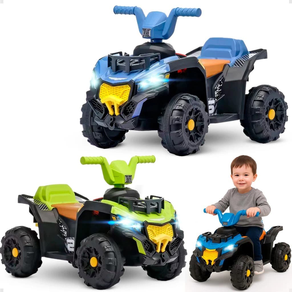 Quadriciclo Elétrico Infantil 6V Farol Led Música Crianças À Partir De 3 Anos Unitoys