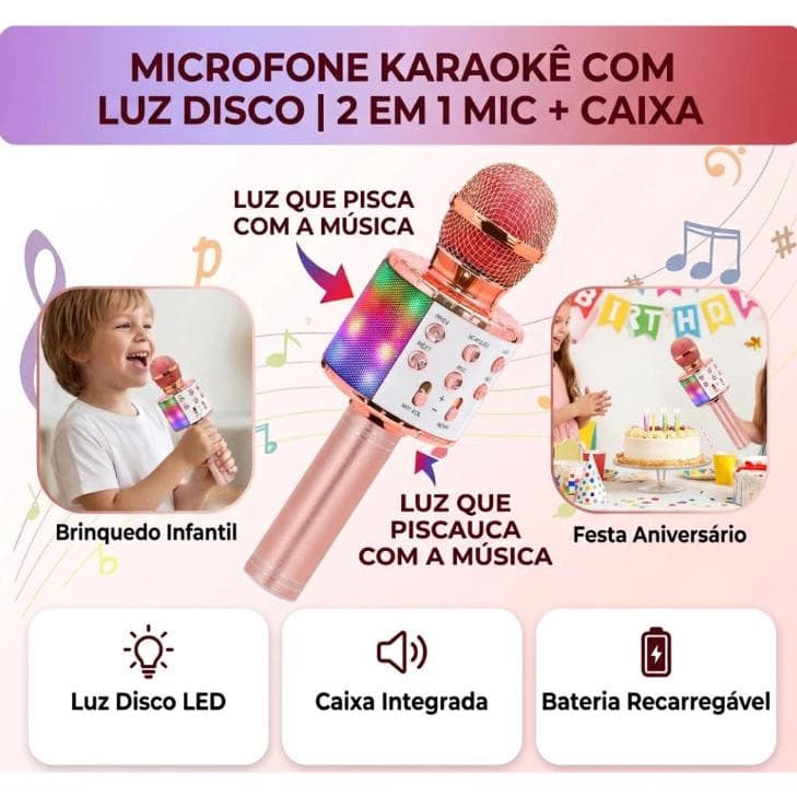 Microfone, alto-falante tudo-em-um, um microfone Bluetooth sem fio para cantar no seu celular.
