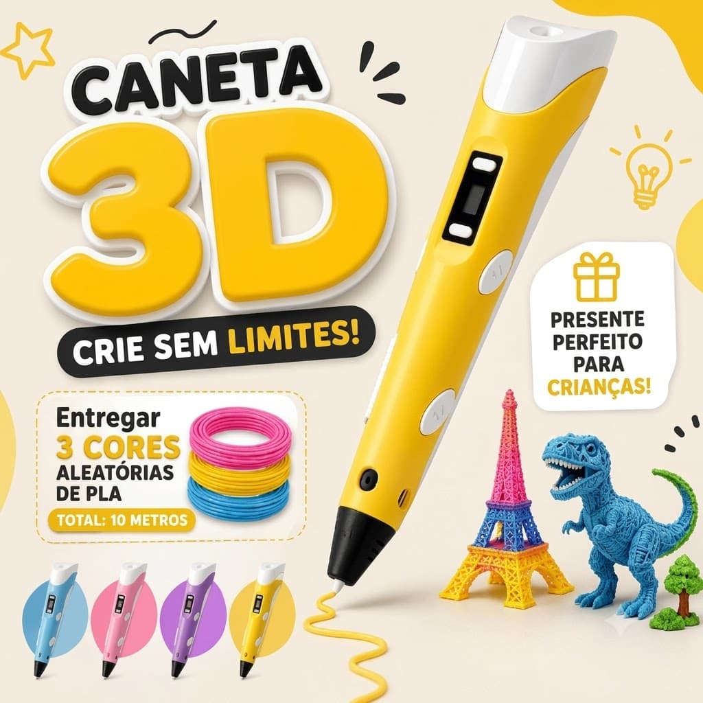 3D Caneta De Impressão Mágica Grátis 10M DIY PLA Filamento Tela Desenho Brinquedo Presente De Aniversário Criança