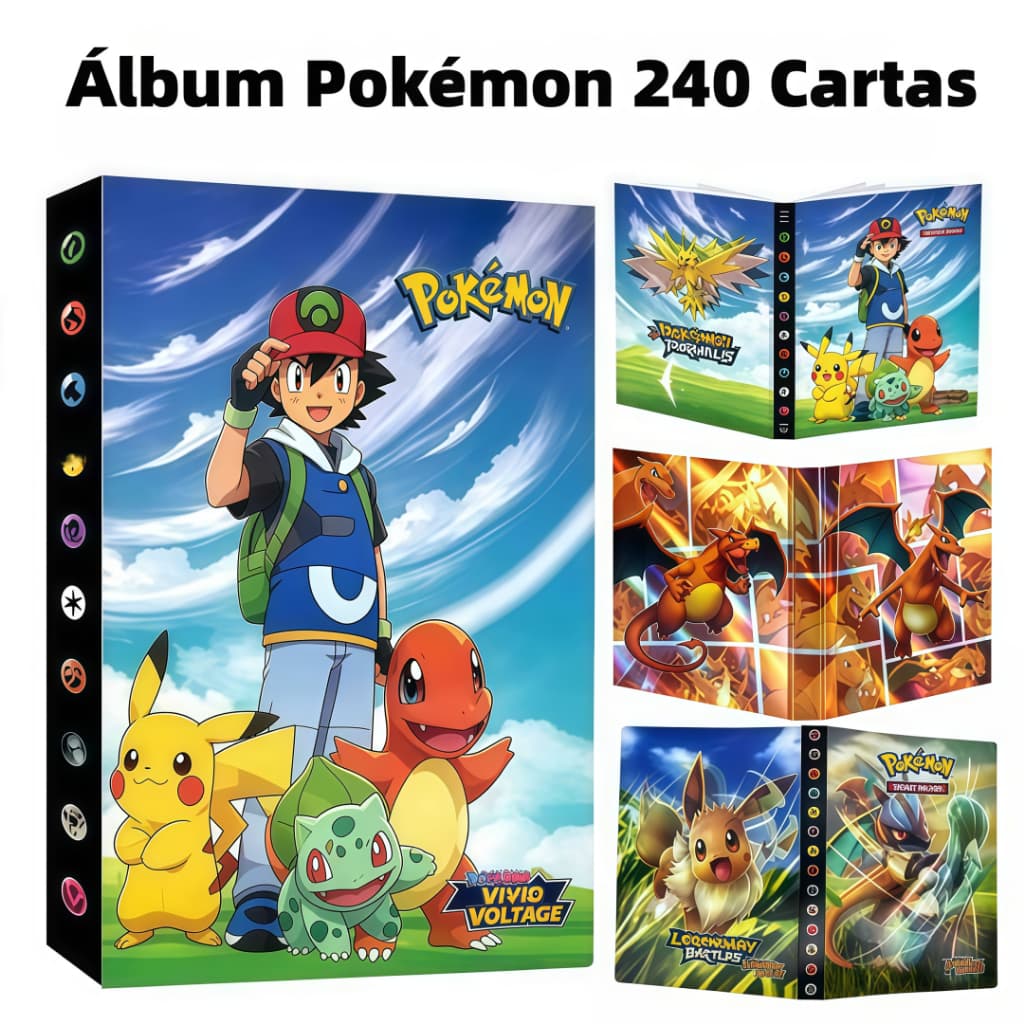 Álbum Pokémon 240 Cartas TCG Cards Coleção Pikachu Charizard Oficial Crianças Colecionador