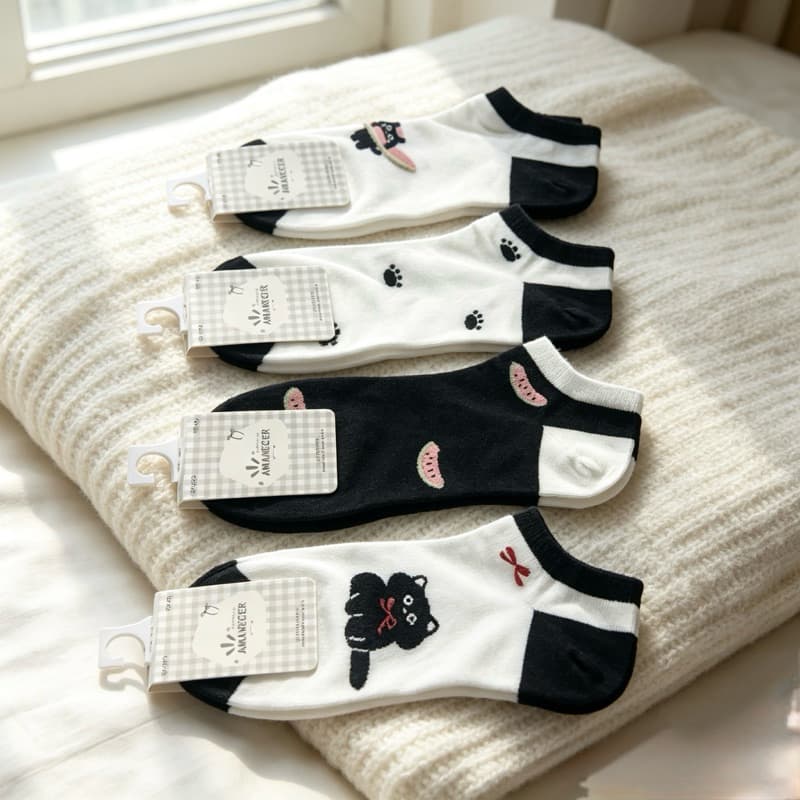 Kit  Pares de Meias Femininas Divertidas Kawaii Algodão Fofas Estilo Coreano Cano Curto Soquete Tamanho 35 ao 40