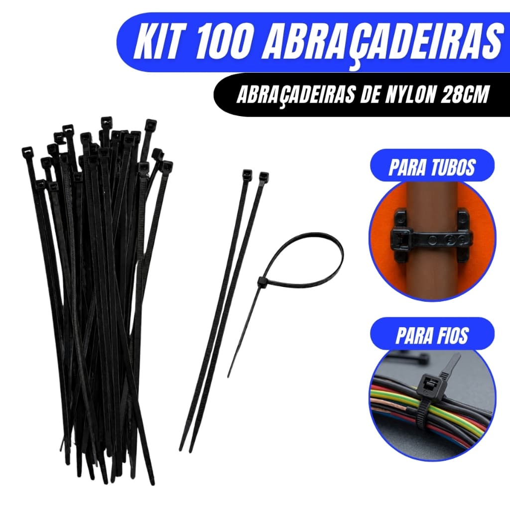 Kit 100 Abraçadeiras Nylon 283mm X 4,8mm Preta Frontec