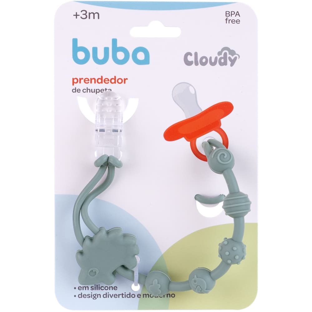 PRENDEDOR DE CHUPETA EM SILICONE CLOUDY PORCO ESPINHO BUBA