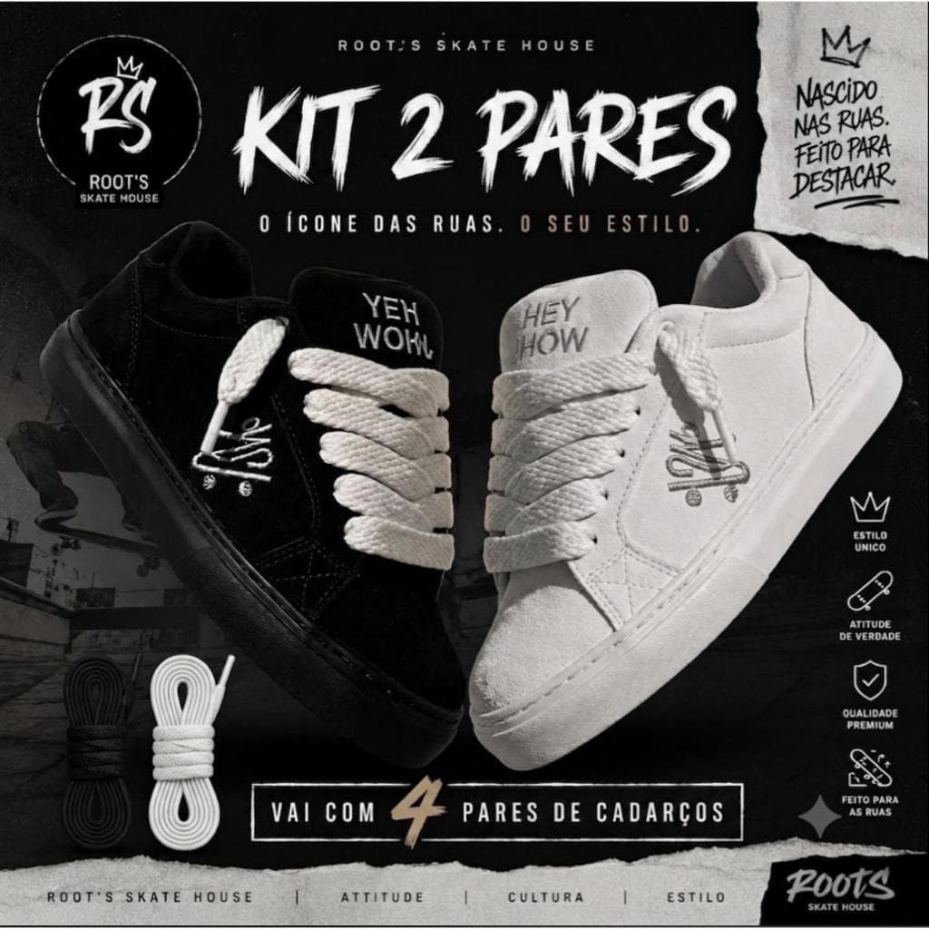 KIT 2 PARES Tênis Skate HEY JHOW Premium TOP Turbinado Espuma Grossa Camurça