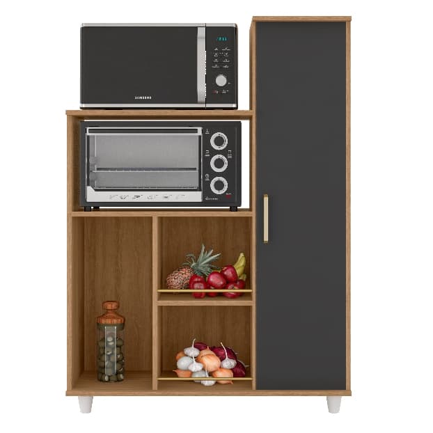 Fruteira Multiuso para Cozinha em Madeira MDF com Armário Suporte para Micro-ondas Organizador de Alimentos