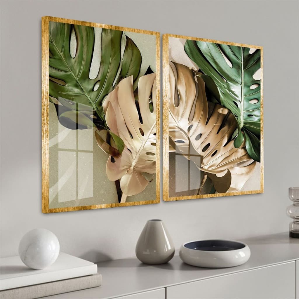 Quadros Elegantes Sofisticados Kit Contendo Duas Peças Moldura e Vidro Sala Quarto Escritório