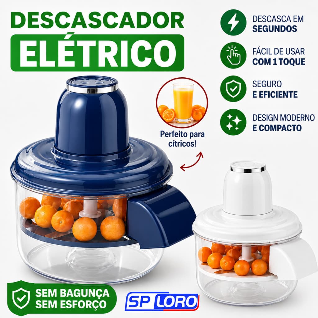 Descascador Elétrico Automático 2 em 1 Descasca Alho Uva Tomate Frutas Delicadas Lâmina em Aço Inox Bivolt Portátil