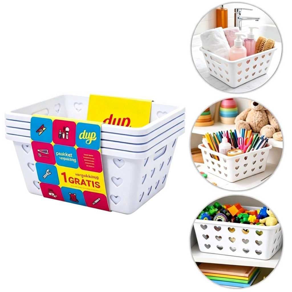 Kit 4 Cestas Organizadoras Multiuso Plástico Lavanderia Papelaria