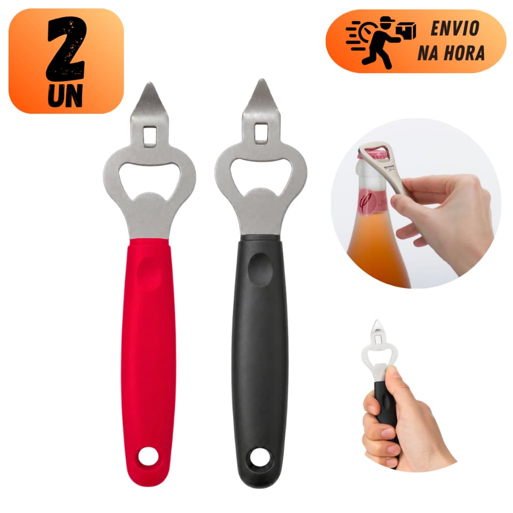 KIT ABRIDOR DE LATAS E GARAFFA PROFISSIONAL AÇO INOX PARA COZINHA 18CM COM CABO PLASTICO