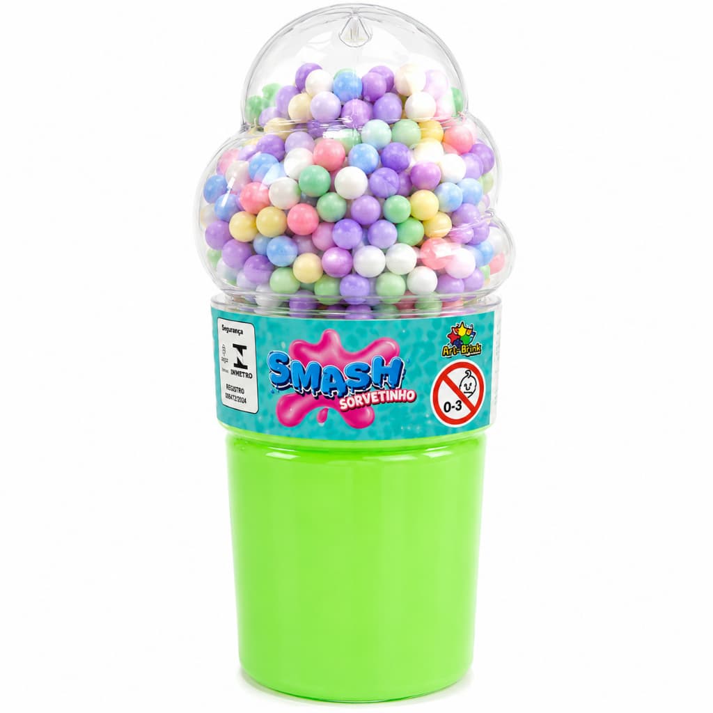 Slime Smash Sorvetinho Com Bolinhas Art Brink Massa Gel Anti Estresse Brinquedo Infantil Sensorial Colorido