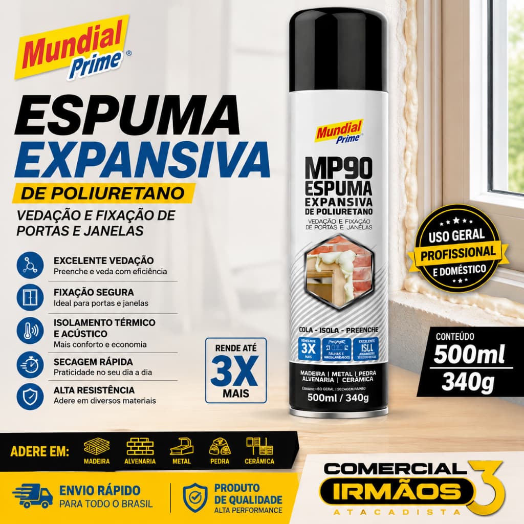 KIT 3 I 2 I 1 Espuma Expansiva de Poliuretano 500ml/340gr - Mundial Prime