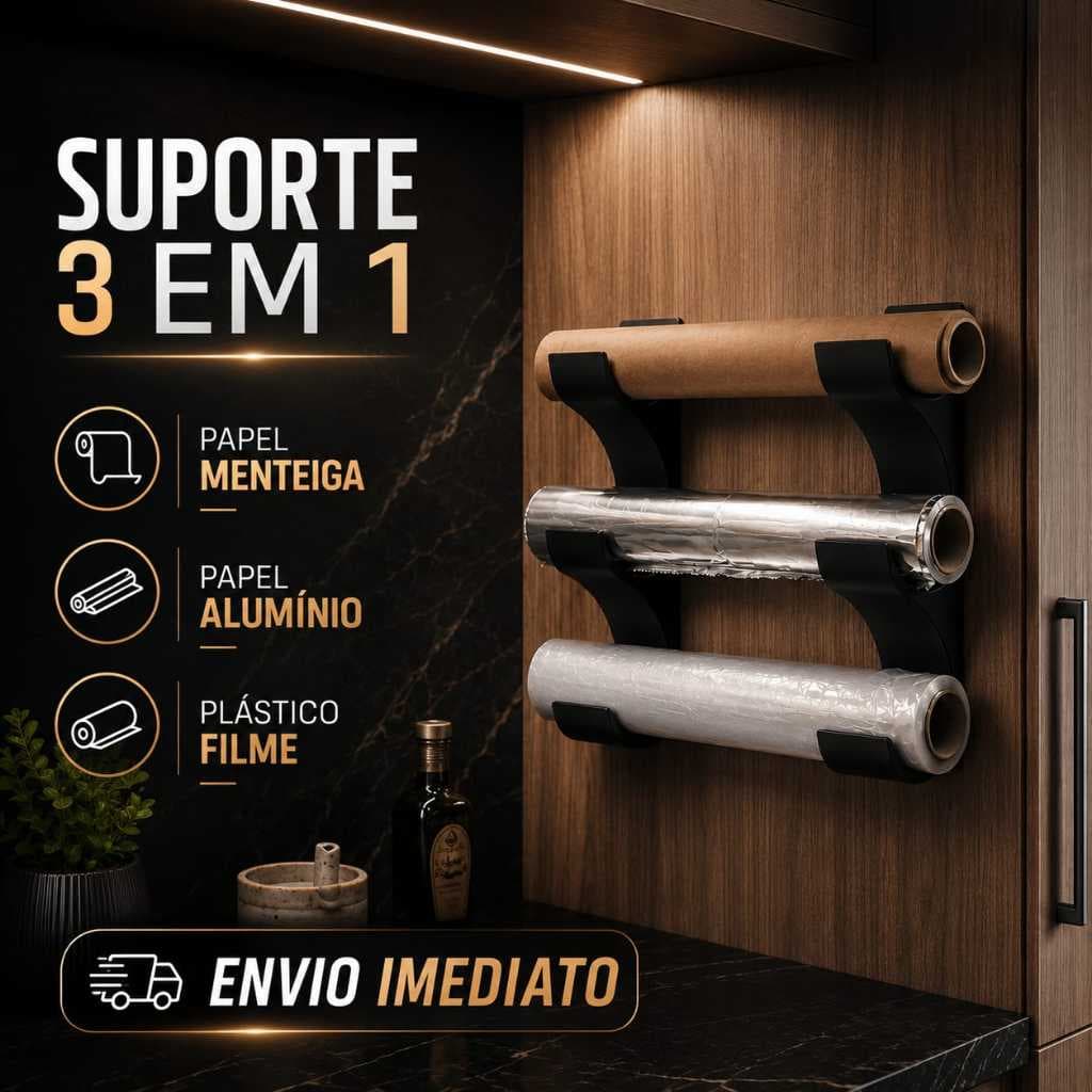 Suporte papel alumínio, suporte plástico filme, porta plástico filme organizador de armário 3 em 1, organizador cozinha