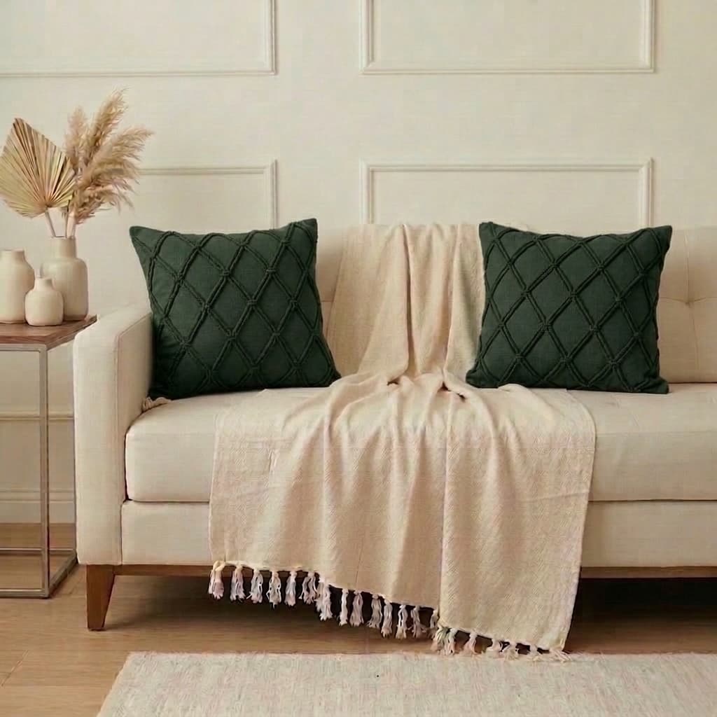 Kit Manta Para Sofa + 2 Almofadas Macramê Boho Chic Luxo