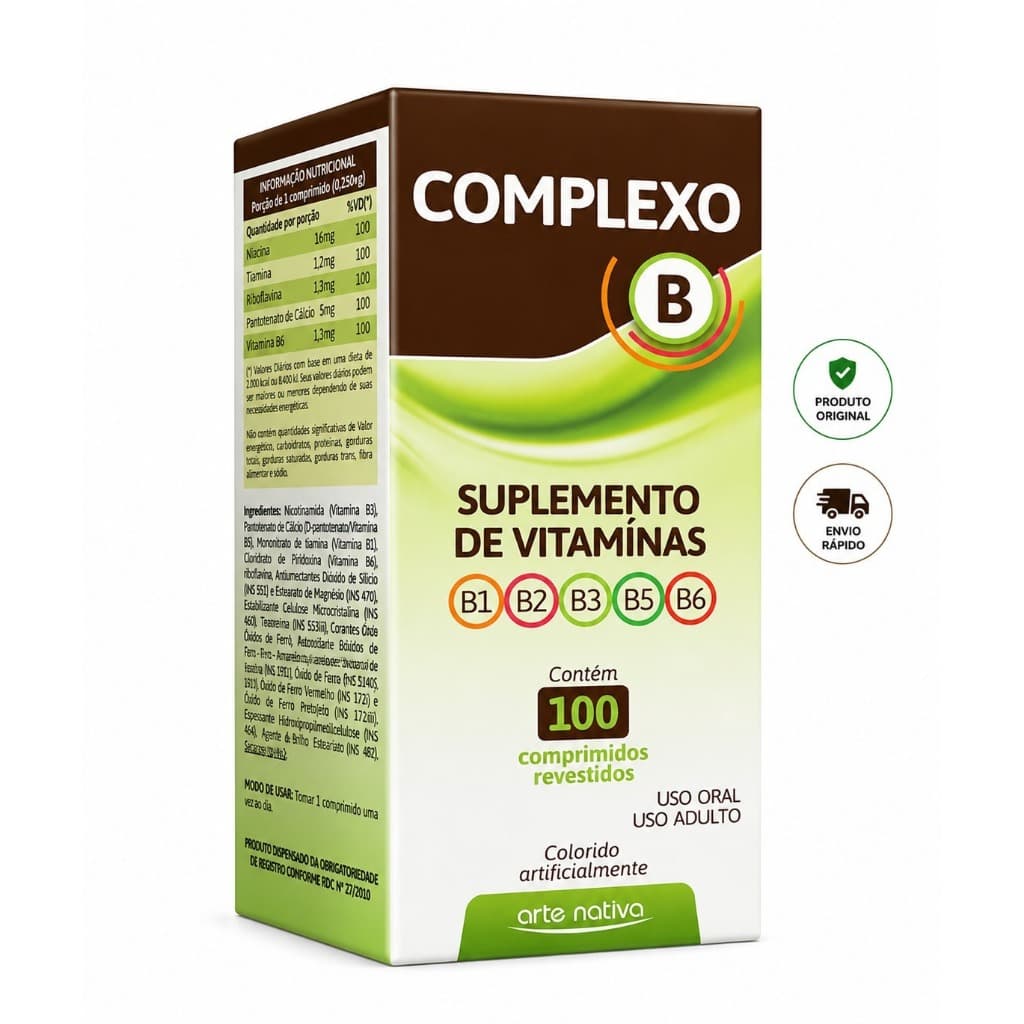Complexo B Arte Nativa 100 Comprimidos | Vitaminas B1 B2 B3 B5 B6 | Suplemento Alimentar
