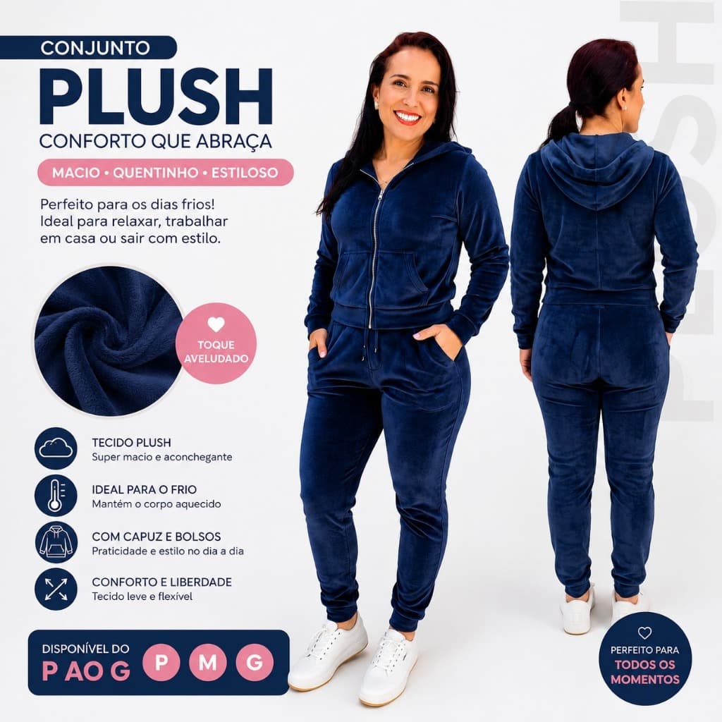 Conjunto Plush feminino Inverno Veludo com Touca