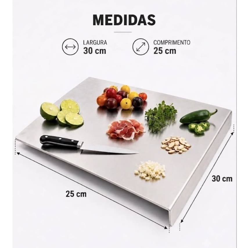Tábua de Corte Inox 304 com Aba e Encaixe para Pia – Profissional, Resistente e Higiênica