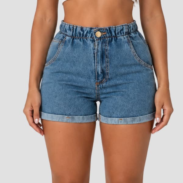 Short Jeans Cores Neutras Clássica Feminino Cintura Alta Cos Elastico Design Versátil Casual