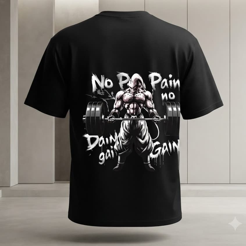 Camiseta No Pain No Gain Anime Fitness Costas Estampa Academia Unissex