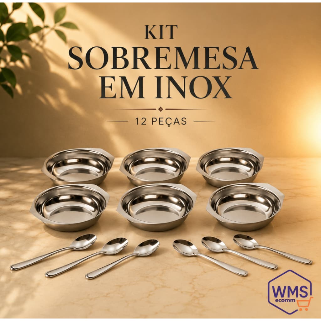 Conjunto Sobremesa Kit 12 Peças Em Inox Jogo Tigela e Colheres