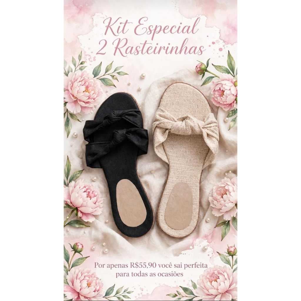 Kit Econômico 2 Rasteirinhas Femininas, cores diferentes, sandália dia a dia