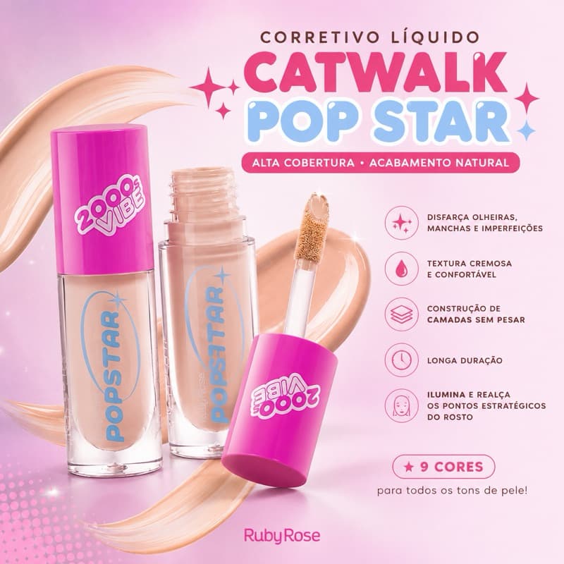 Corretivo Líquido Pop Star Catwalk Ruby Rose Original Alta Cobertura Olheiras