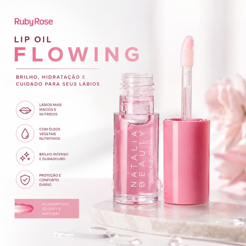 Lip Oil Ruby Rose Gloss Restaurador de lábios Alta Hidratação ideal pós sol e tratamento 1UND