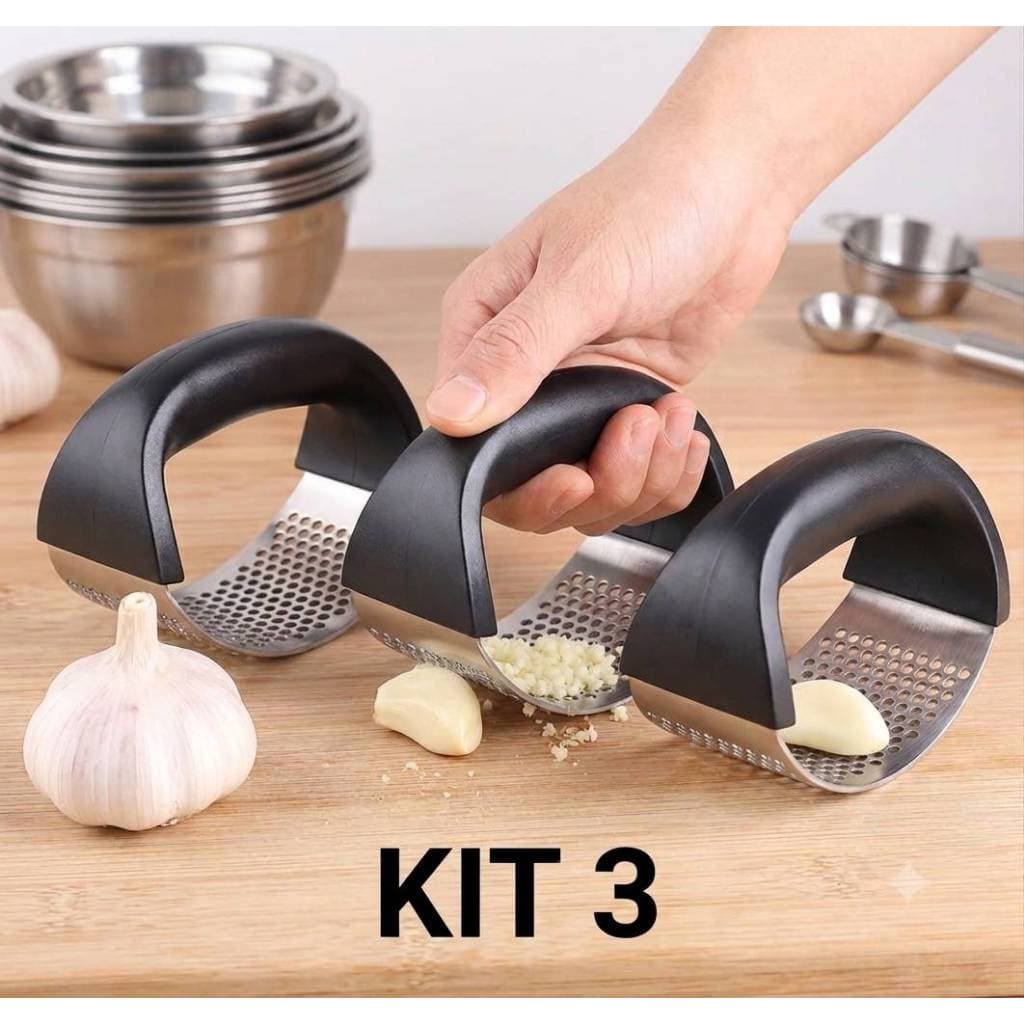 kit 3 Espremedor de Alho com Lâmina em Aço Inox Resistente