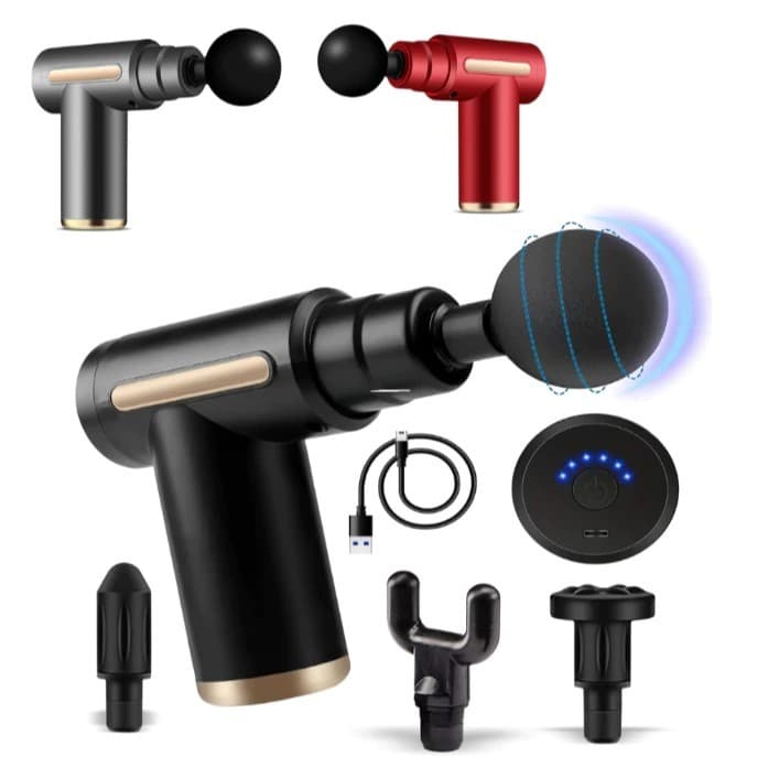 Pistola Massageadora Elétrica Muscular 6 Velocidades Massageador Portátil Recarregável com 4 Ponteiras