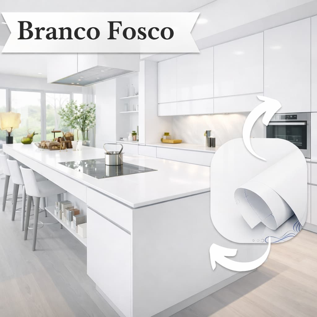 Vinil Adesivo Branco Fosco - Envelopamento para geladeira, Moveis em geral - 5 Metros