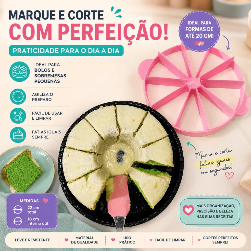 Marcador de Bolo 10 Fatias Divisor Uniforme 18 cm e 21 cm ATENCAO AS MEDIDAS para Formas de Até 20 cm