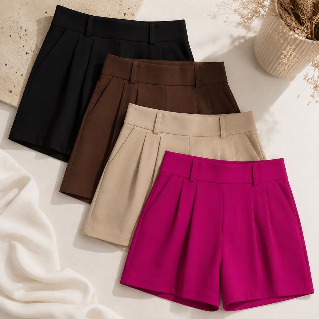 Short Alfaiataria Cintura Alta Feminino com Zíper Lateral