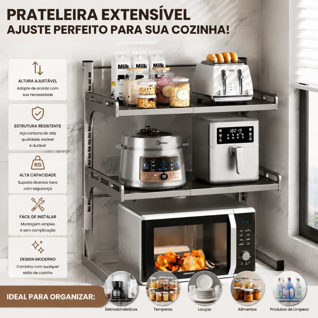 Suporte De Microondas E Forno Elétrico De Parede Ajustável Extensível Reforçado Organizador